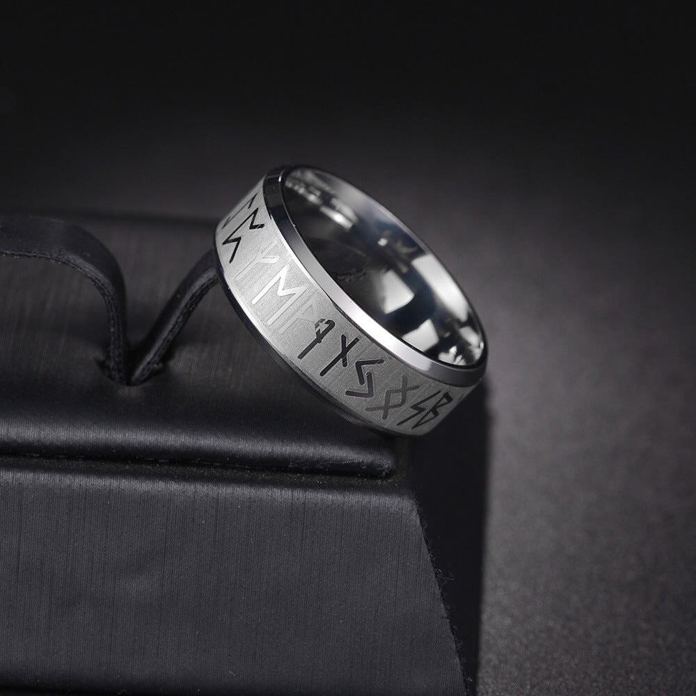 Silver Men's Norse Nordic Viking Rune Stainless Steel Metal Banded Ring Sz 9
